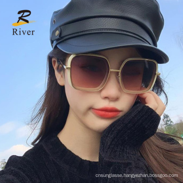 2021 Fashionable Customized Logo Metal Oversized Frame UV400 Men Women Sunglasses